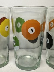 4 MCM Billiard Ball Highball-Pint Bar Glass Set-Pool Parlor 5 1/2” 16 oz