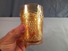 Vintage Fenton Marigold Carnival Glass Lattice & Grape Pattern Tumbler INV7