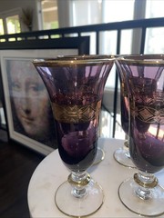 Set of 4 Interglass Amethyst 24 Karat Gold Encrusted Champagne Flutes