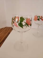 Vtg Franciscan Desert Rose 6.5″ Stemmed Wine Glass 12 oz Glassware, Pink & Green