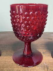 Vintage Ruby Red Hobnail Glass Goblets Set of 4 Pedestal Wine Water Glasses