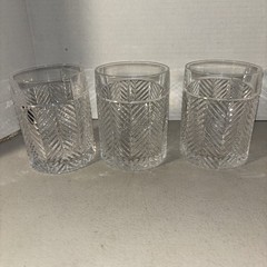 Three Ralph Lauren Herringbone Double Old Fashioned Glasses Raised RLL