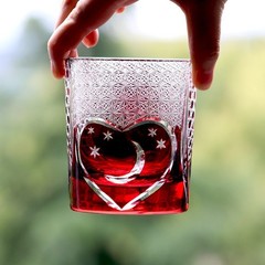 Artisan Red Overlay Whiskey Glass 240ml Floral Motif Collectible Glass Tumbler