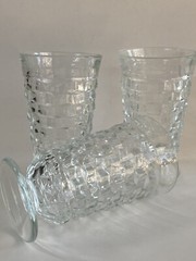 Set of 3 Vintage Whitehall Colony Cube Clear Footed 6″ Water Ice Tea Tumblers