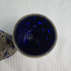 Set 2 Moroccan Style Cobalt Blue Glass Goblets MCM Wine Water Chalice