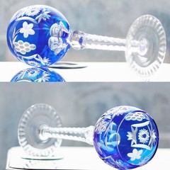 Hand Cut To Clear Lead-free Crystal Glassware Colored Hock Wine Glass Blue 6.5oz