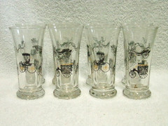 8 Libbey Black Gold Old Car Carriage Buggy Cordial Double Shot Glasses Barware
