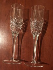 2 Block Champagne Flutes Glasses 24% Full Lead Crystal Czech Republic Hand Made