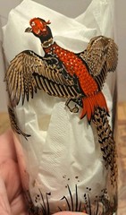 Vintage Ring Necked Pheasants Hazel Atlas Drinking Glass 5.5″ Red Gold