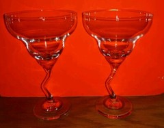 Pair of Handblown Libbey Z-Stem 7″ tall Margarita/Cocktail Glasses 12 oz CLEAR