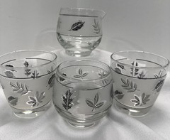 LIBBEY MCM Silver Leaf  2 Barware Glasses Vtg 1960s & Sugar And Creamer Set Vtg