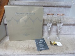 2 VTG Waterford Crystal Celebration Toasting Flutes Cherished Moment Glasses MIB