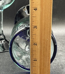 Hand Blown Goblets Set Colbalt Blue & Clear Pedestal Footed Heavy Glass Vintage