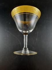 Tiffin Rose Design Glass Panel Optic 4 3/4 Gold Encrusted Stemware Champagne