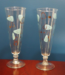 Federal Glass Amoeba/Boomerang Teal with 24kt Gold Pilsner Champagne Wine