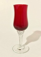 Vtg Colony «Saturn Red» Hand Blown Cordial Glasses Set of 8 Ruby Red Twist Stem