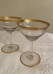 Vtg 3 Glastonbury Lotus Gold Rimmed Sherbert Champagne Coupes Glasses 5.25” T