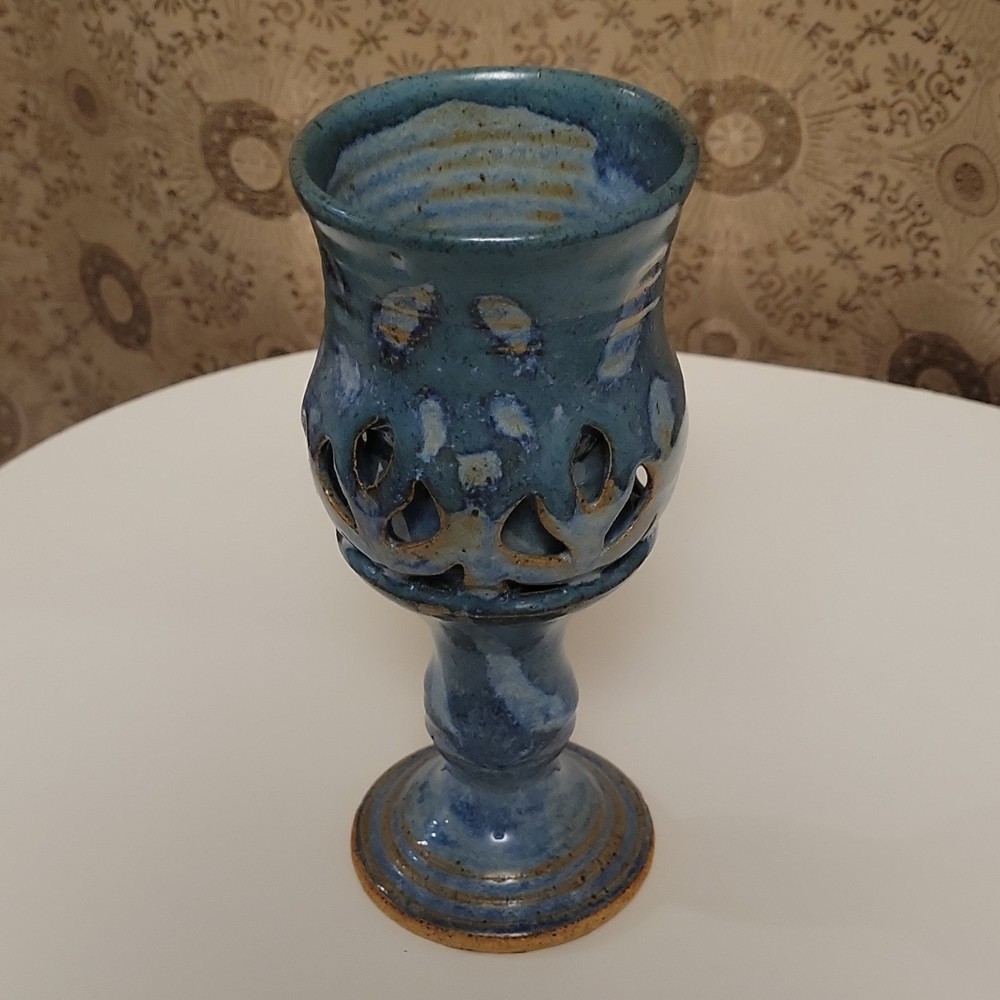 Studio Pottery Layered Drip Glazed Chalice Stoneware Goblet