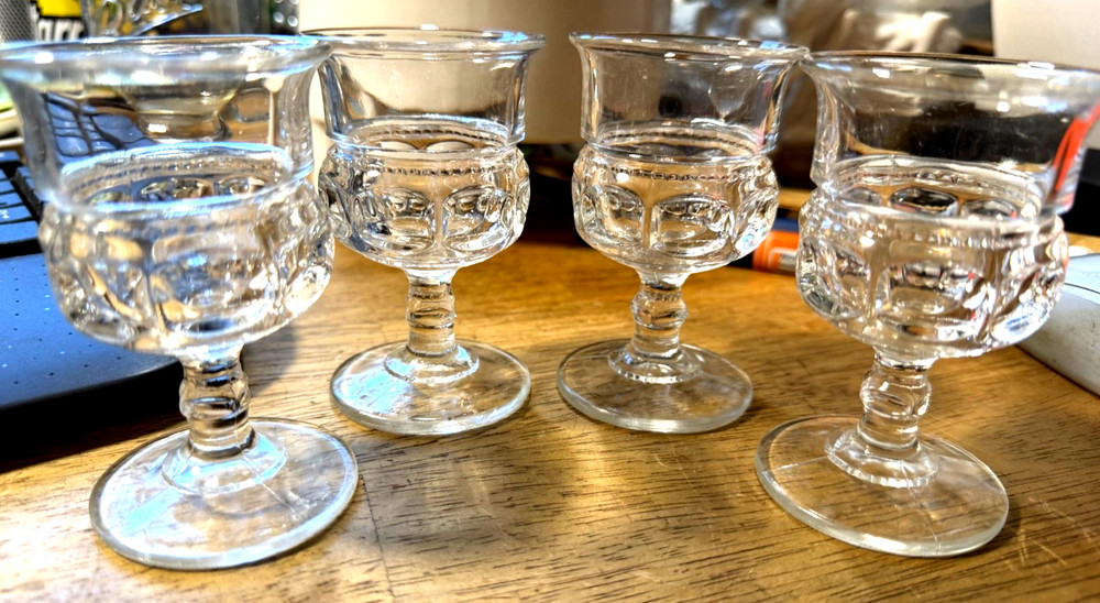 Vintage Indiana Glass Co. KINGS CROWN Clear Thumbprint Cordials – Set of 4
