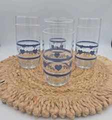 Vintage Set of 4 Libbey Blue Heart 16oz Drinking Glasses Country Core Farmhouse
