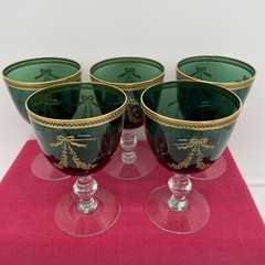Tiffin-Franciscan – Green Bouquet – Set of 5 – Water Goblets