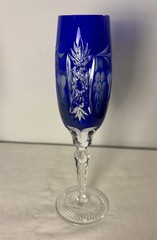 2 Vintage Nachtmann Bamberg Blue Cut to Clear Champagne Flutes Heavy 9”