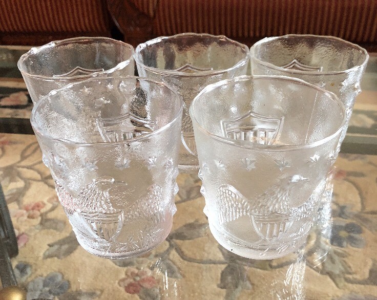 Vintage Clear Glass Tumblers with Embossed Eagle stars flag 12 oz