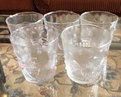 Vintage Clear Glass Tumblers with Embossed Eagle stars flag 12 oz