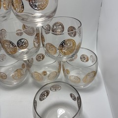 Vintage 70s Federal Glass Gold Roma Coin 10oz Roly Poly Cocktail Glasses Set/11