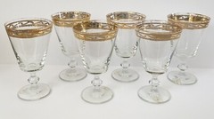 J Preziosi Lavarato A Mano Italian Gold Rim Etched Design Wine Glasses Set of 6