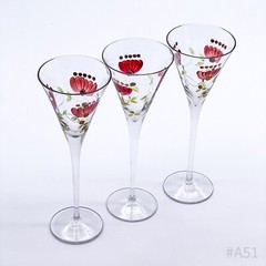 3x Art Nouveau Laura Ashley Champagne Glasses Stemware Floral Design, Enameled