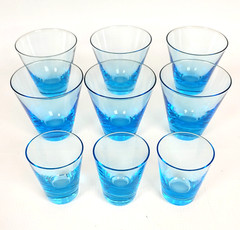 MCM Barware Capri Aqua Blue 4oz/2oz Lot of 9 Whiskey Glasses Lowball DOUBLE SHOT