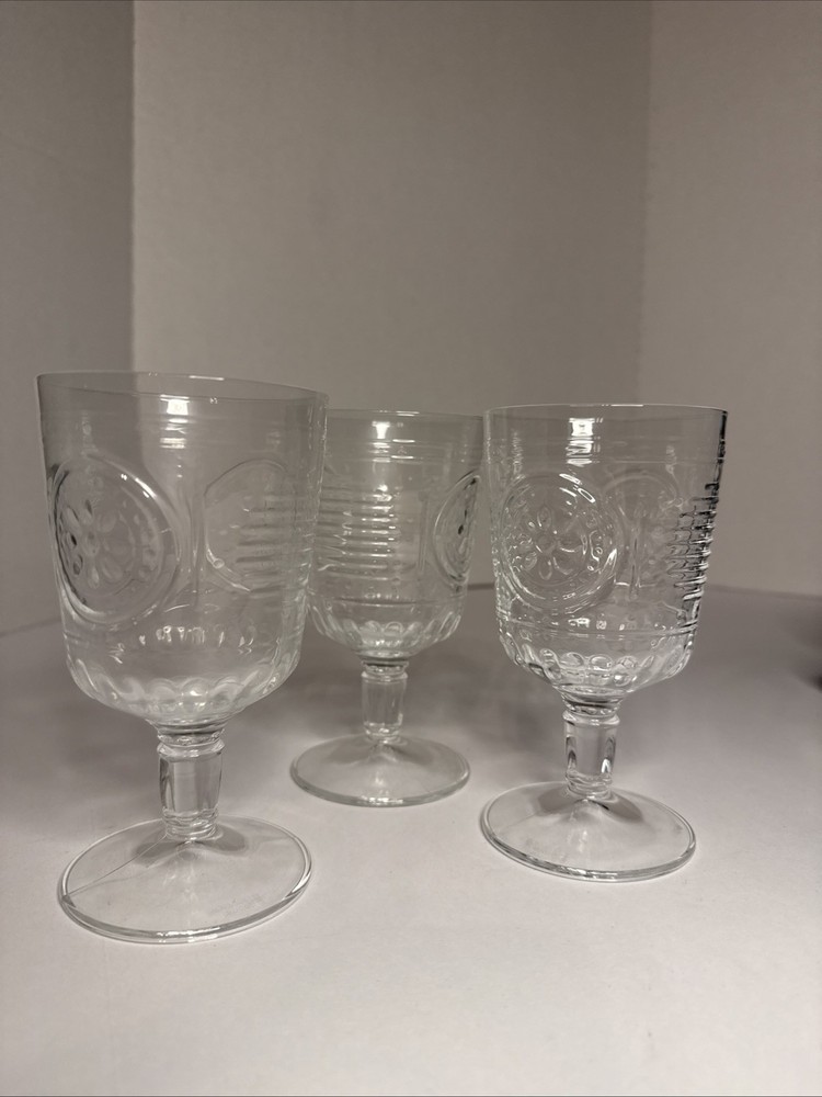 Bormioli Rocco Set Of 3 Romantic Collection Goblets Wine Glasses Baroque Clear