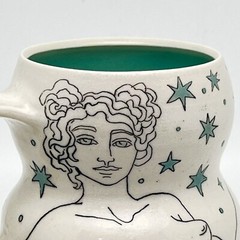 Michele Dross Ceramics Hand Made Art Pottery Mug Cup Woman In The Stars BluGreen