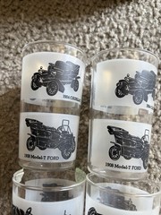 Vintage Anchor Hocking Autos Bar Glass Cadillac Model-T Ford Stutz Buick SET OF4
