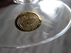 Unknown Maker UNK4693 Blown Clear Glass Platinum Gold Band Tall Champagne VGUC