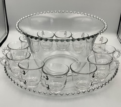 Vintage Candlewick Punch Bowl, Underplate / Tray & 12 Footed Punch Cups Set