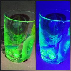 Vtg BBG|Bay Blown Glass Party Cup Pair|Hand Blown Art Glass UV Uranium Star|READ