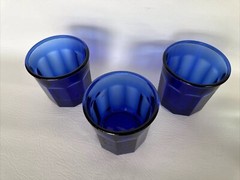 Vintage Lot Of 4 Luminarc Arcoroc 10 Panel Cobalt Blue Glass Tumbler 500 France