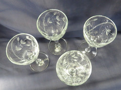 Set of 4 Vintage Floral Etched Clear Crystal Cordial Liquor Glasses 6”