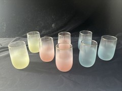 Vintage Pastel Frosted Gold Rimmed Juice Glasses Set Of 8