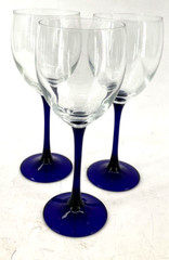 Cristal d’Arques-Durand Neptune Set of 3 Wine Glass Water Goblet Cobalt Blue