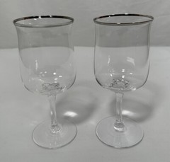 LENOX WEATHERLY Water Glasses Goblets Clear platinum / silver trim Set of 2 – 7″