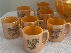 Vintage Fire King Peach Luster Tom and Jerry Punch Bowl Set 14 Piece Set