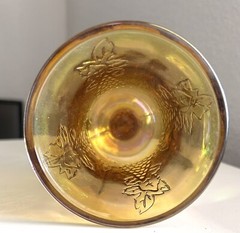 Vintage Indiana Carnival Glass Marigold Goblet Iridescent Amber Harvest Grape