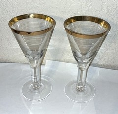 2 Stephen Myers SMYERS Neopolitan Gold Wine Glasses 7-1/8″