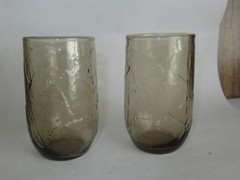 2-Anchor Hocking Sherwood Leaves Smokey Brown 3.75” Juice Glasses