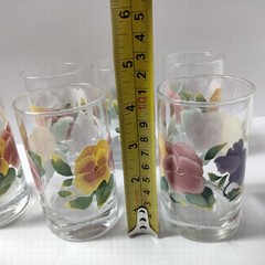 Corelle «Summer Blush» juice glasses floral pattern yellow, pink, purple pansies
