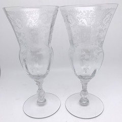 Set of 2 Cambridge Glass Etched Portia Clear Stemmed ICED TEA GOBLETS 7-1/2″H