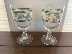 Vintage Mikasa Garden Harvest Glass Goblets Water Ice Tea 14 Oz Set of 2